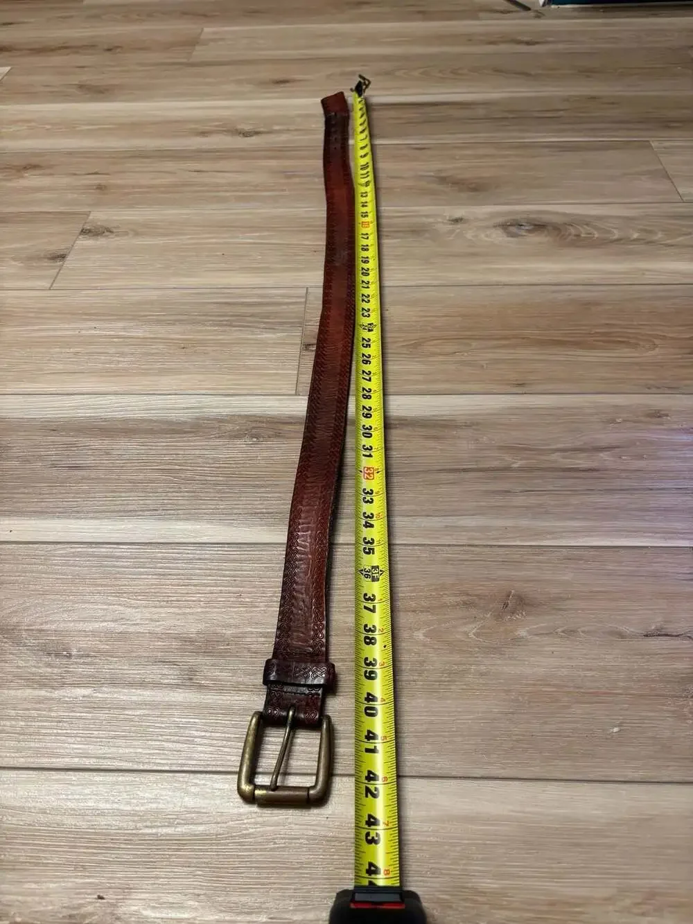Vintage Levi Strauss & Co. Tooled Leather Belt with Solid Brass Buckle
